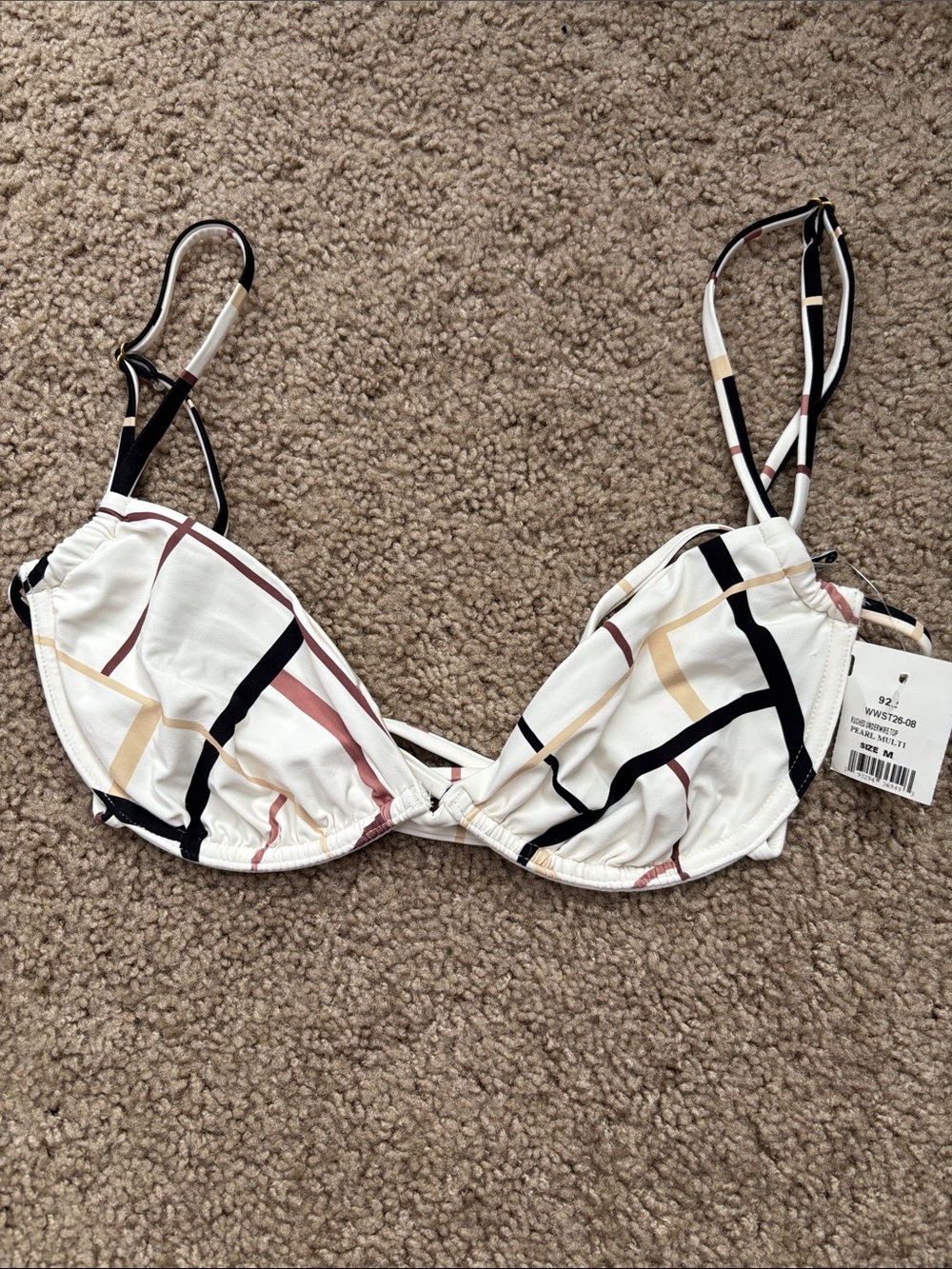 WeWoreWhat White Multi-Stripe Underwire Bikini Top, NWT